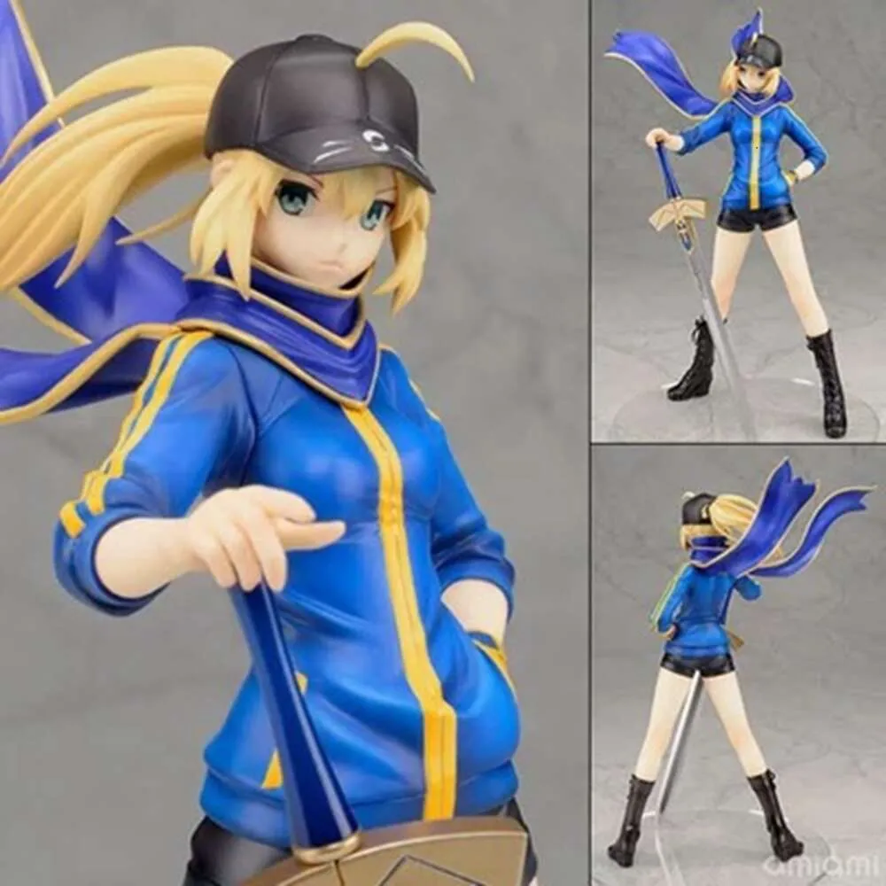 Mascot Costumes 23cm Anime Sexy Figure Alter Saber Fate Stay Night Blue Sportswear Cap Excalibur Standding Pose Model Dolls Toy Gift Collect