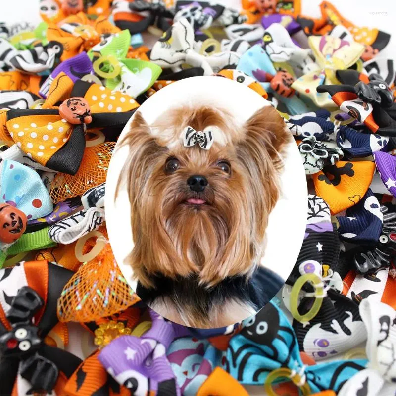 Psa odzież Halloween psów bowknot włosy łuki do pielęgnacji dyni gumka gumka