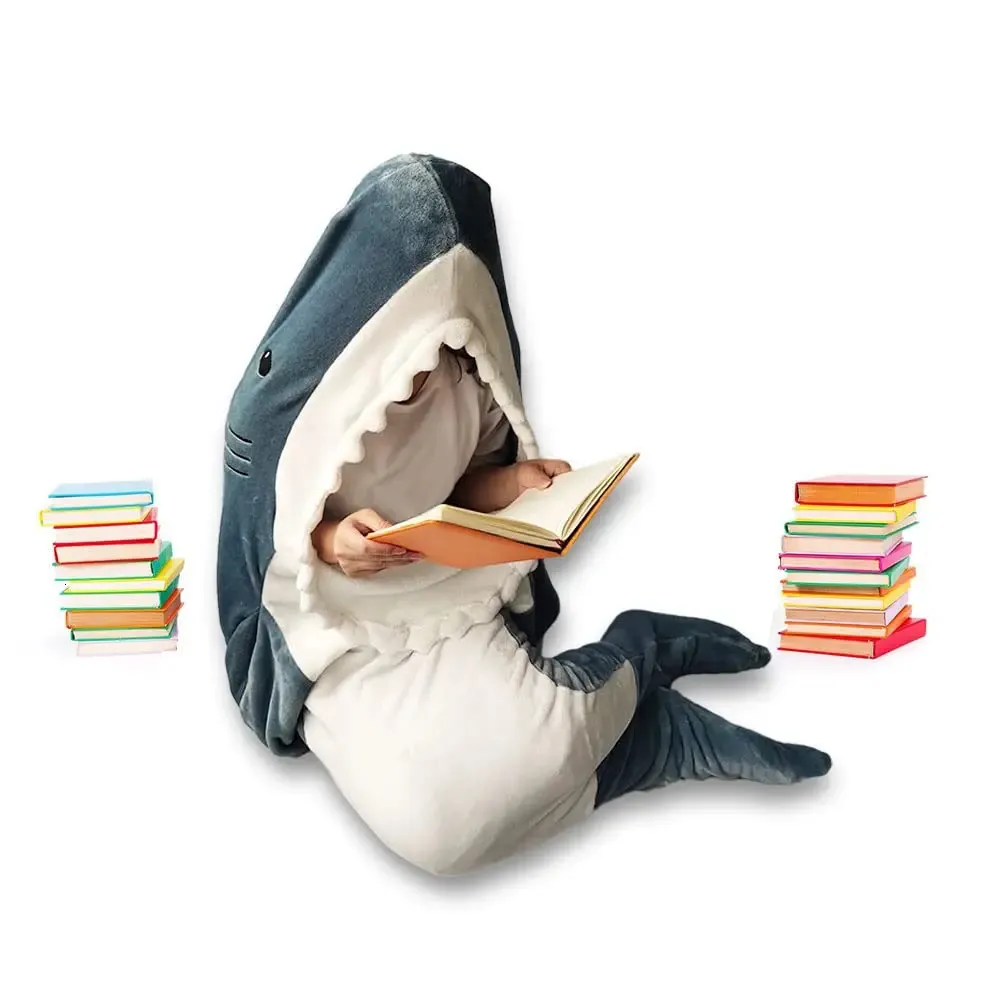 Movies TV Plush toy Cartoon Shark Sleeping Bag Pajamas Office Nap Blanket Karakal High Quality Fabric Mermaid Shawl For Children Adult 231013