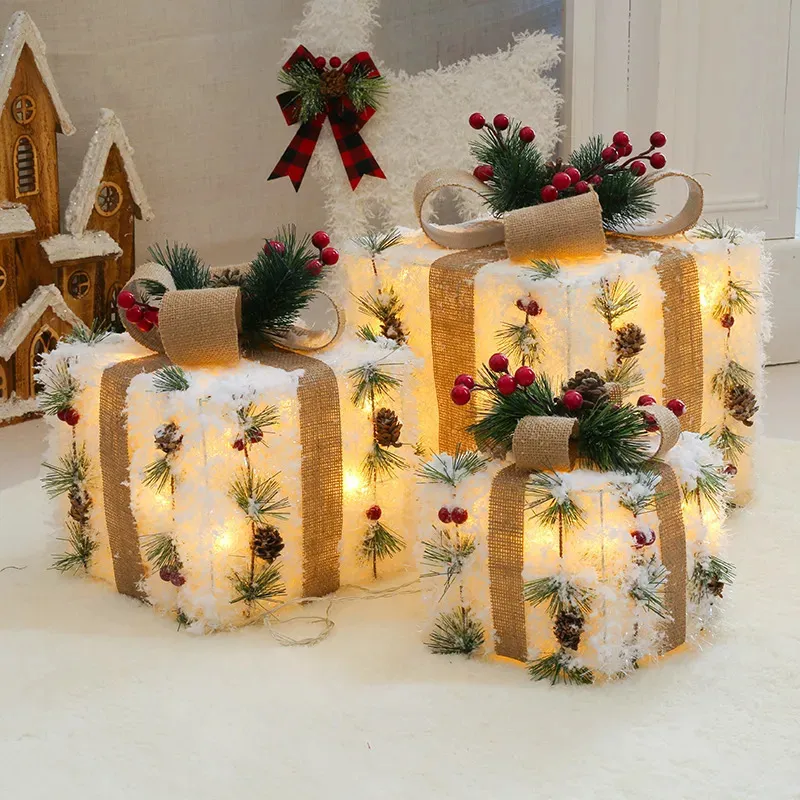 Décorations de Noël 3pcs Coffret cadeau LED Ensemble de trois pièces Accueil Scène Disposition El Fenêtre Décoration Props Fer Art Navidad 231013