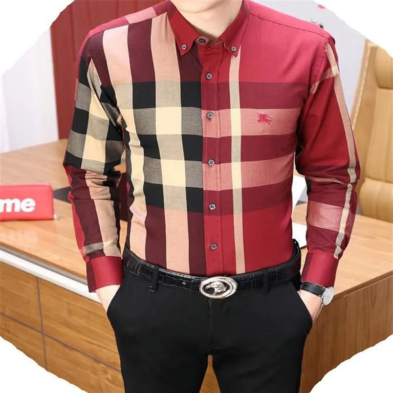 Moda masculina designer primavera e outono novas camisas de manga comprida masculina juventude xadrez negócios casual solto lapela camisas masculinas casu302g
