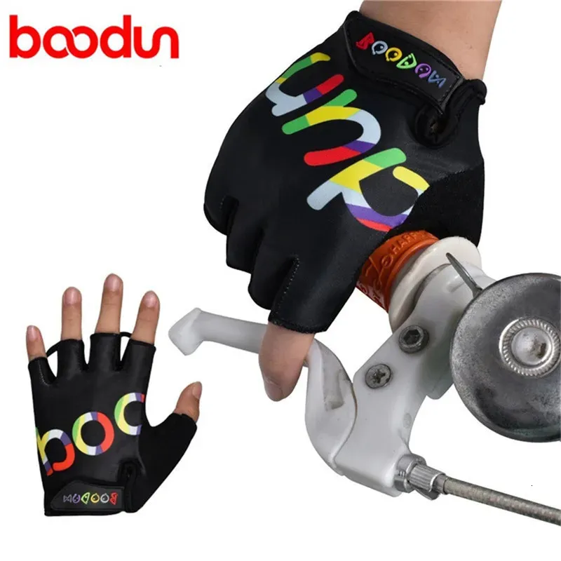 Children's Mittens Boodun Lycra Mitten Cycling Gloves for Children Kids Bicycle Skating Sports Half Finger Anti Skid Gel S M L 231013