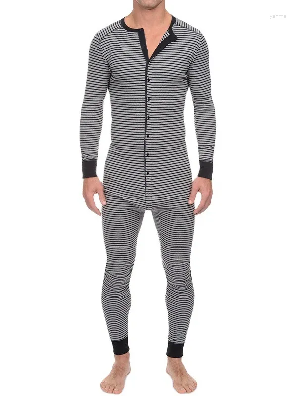 Men's Tracksuits Pajamas Striped One-piece Pajama Sets Male's Skinny Jumpsuit Long-sleeved Fall/winter 2023 Loungewear