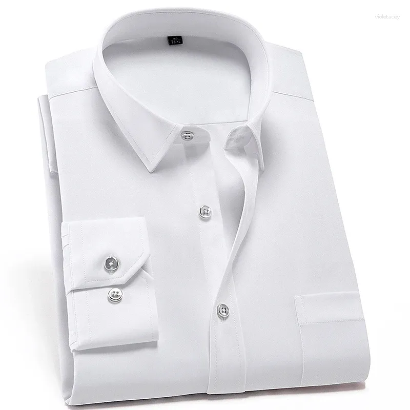 Men's Dress Shirts Stretch Anti-Wrinkle Long Sleeve For Men Slim Fit Camisa Social Business Blouse White Shirt S-4XL