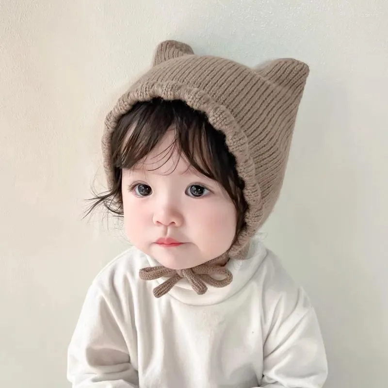 Accessori per capelli Cappello invernale per bambini in maglia di cartone animato Tinta unita Berretto di protezione per le orecchie caldo per cofano infantile Berretti per bambini per bambini Ragazzo Ragazza Gorro