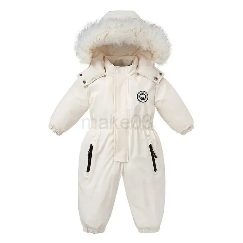 Down Coat -30 vinter babykläder förtjockar varm romper plus fleece jumpsuit snowduits flicka pojke huva jackor skiddräkter barn kappa ytterkläder j231013