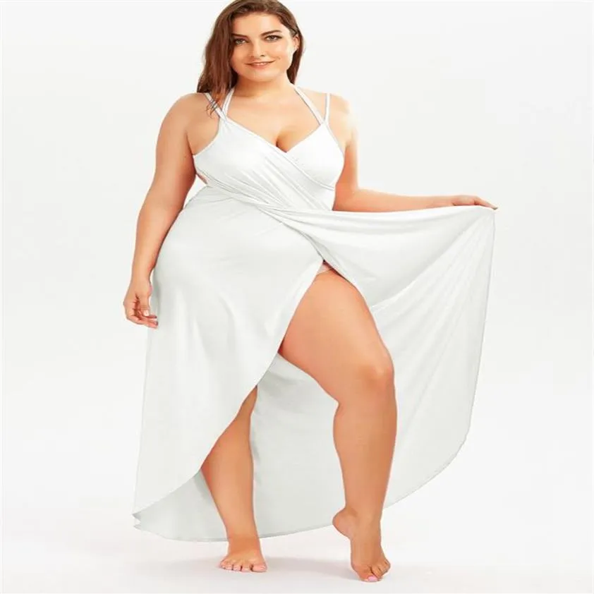 Robe de plage grande taille pour femmes, bretelles solides, longues robes sans manches, dos nu, vacances d'été, grande taille, vêtements 328g