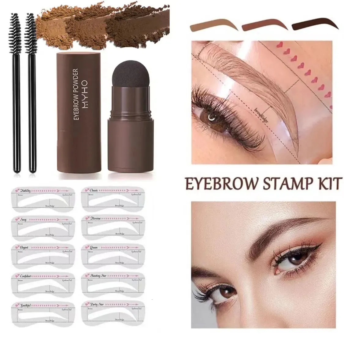 Rehausseurs de sourcils Kit complet de mise en forme de tampon de poudre professionnel pinceaux de maquillage crayon de peinture à sourcils pochoir à sourcils 231013