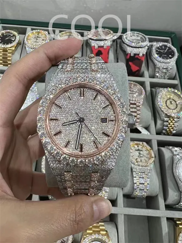 Luxury Moissanite Diamond Watch mrożone na zewnątrz designer męski zegarek dla mężczyzn zegarek wysokiej jakości automatyczny ruch Montre zegarki Orologio. Montre de Luxe i43