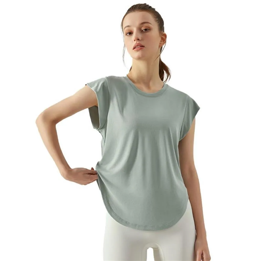 LUU Damen-Bekleidung, Oberteile, T-Shirts, T-Shirts, Trainingsanzug, Damen, runder Saum, Yoga, Fitness, Laufen, Outdoor, locker, weich, bequem, Ligh322h