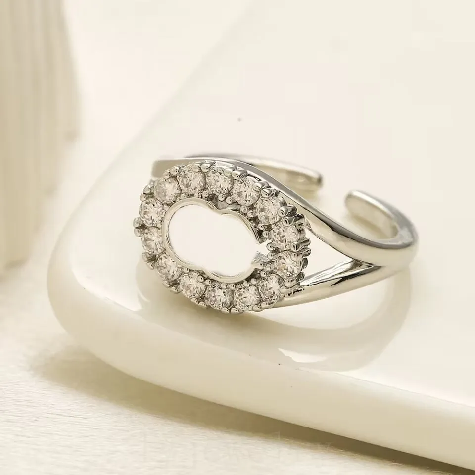 Vrouwen ring luxe designer ringen voor mannen strass glanzende vintage mode diamanten ring verstelbaar zilver verguld eenvoudige klassieke letter zl070