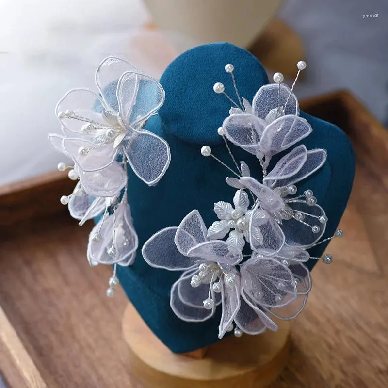 Hair Clips High Quality White Yarm Flower Bridal Barrettes Headbands Hairbands Wedding Accessory Evening Headdress
