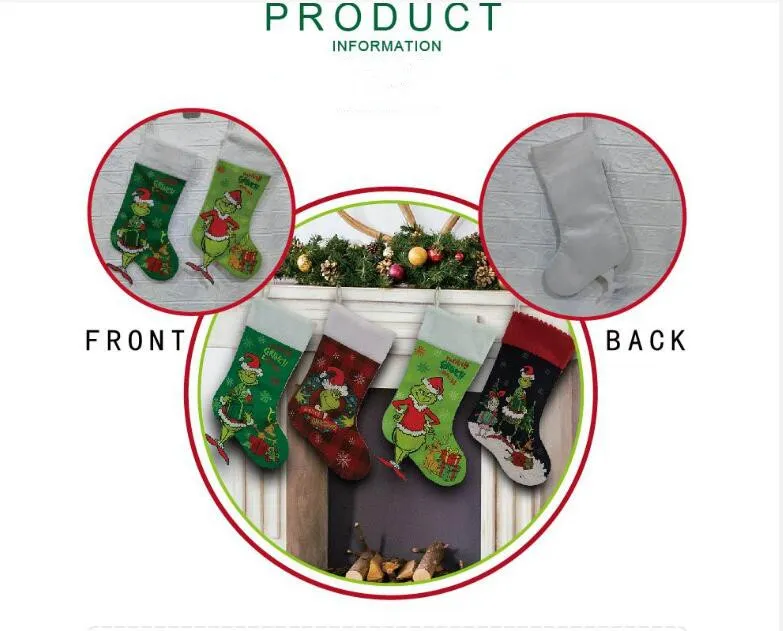 Grinchs Christmas Stockings 18 Inch Large Christmas Grinchs Stocking Kit Christmas Decorations Holiday Ornaments Grinchs Decor Home Indoors 1013