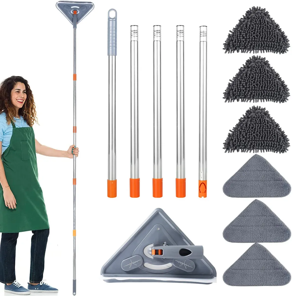 Mops Triangle Cleaning Mop with Long Handle 360° Rotating Microfiber Telescopic Floor Tiles Wall Clean Home Tools 231013