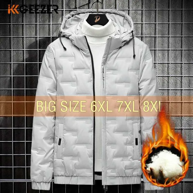 Men's Down Parkas Winter Jackets Down Hoodie Windbreak Plus Size 6XL 7XL 8XL Oversize 2023 Black Warm Coats Loose Zipper Waterproof PaddedL23101