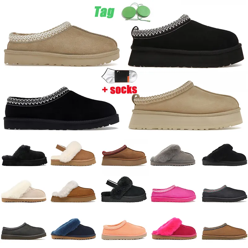 Laarzen Designer Tazz pantoffels Tasman pantoffels Kastanjebont Slippers Schapenvacht Shearling Muiltjes Dames Ultra Mini Platform Schoenen Suède Herfst Winter Maat 35-43 mosterdzaad