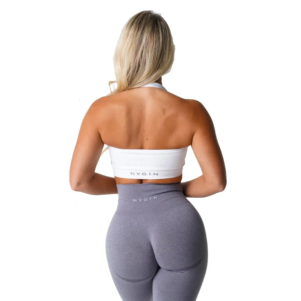 Bras NVGTN Esportes para Mulheres Sem Emenda Confortável Yoga Bra NV Branco Limitless Ribbed Halter 231013