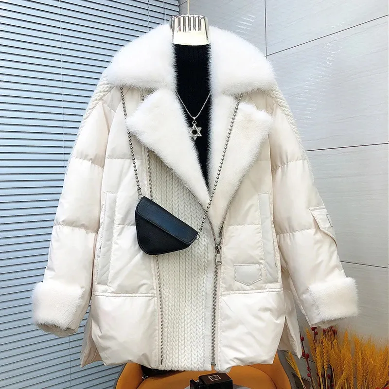 Parkas pour femmes 2023 Mode Automne Hiver Réel Vison Manteau De Fourrure Femmes Naturel Blanc Plume D'oie Veste De Luxe Vêtements D'extérieur Lâche Streetwear 231013