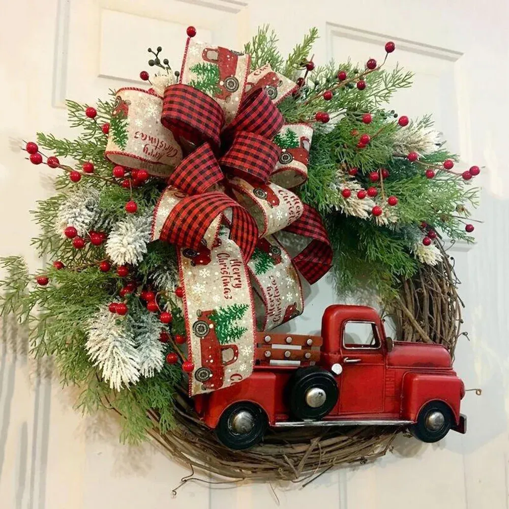 Christmas Decorations Red Truck Christmas Garland Hanging Ornament Simple Holiday Decorative Props for Porch Door Fence Holiday Decorations 2024 231013