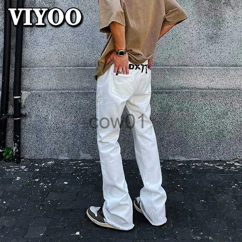 Jeans pour hommes Y2K vêtements hommes blanc imprimé pantalons évasés pantalon en Denim Streetwear jean Baggy évasé Hip Hop jean slim pantalon pour hommes J231014