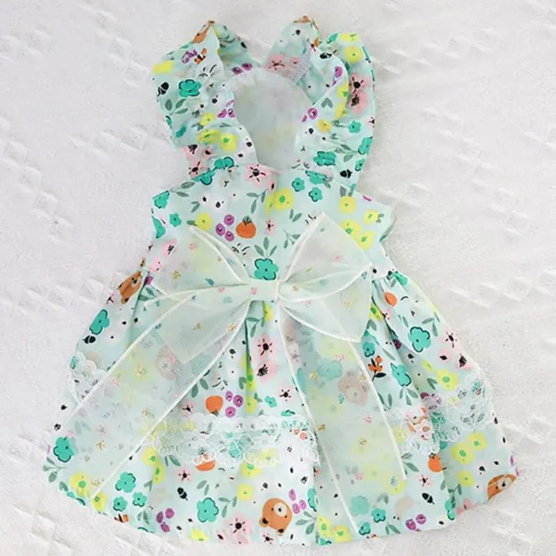 Dog Apparel Pet Clothes Sling Type Puppy Dress Bow Floral Suspender Skirt