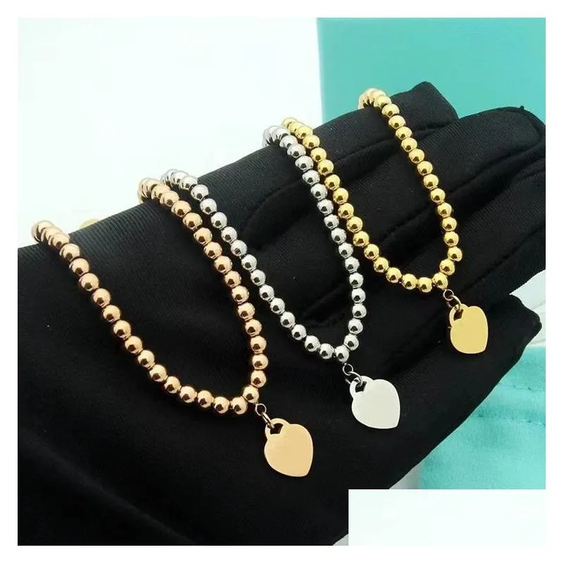Pendant Necklaces Woman Man Peach Heart Ball Chain Necklace Designer Jewelry Gold/Sier/Rose Bead Complete Brand As Wedding Christmas Dh7Ku