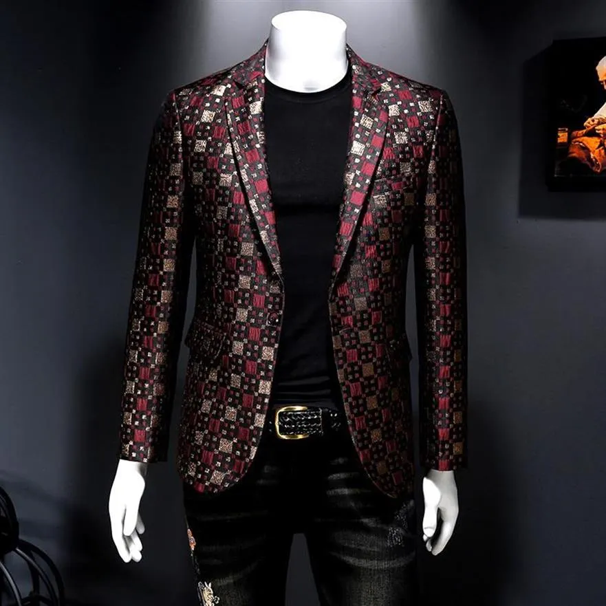 Herrenanzüge Blazer 2021 Herbst Slim Fit Blazer Männer Gitter Bühne Casual Anzug Mäntel Silber Burgund Grün Bräutigam Hochzeit338k