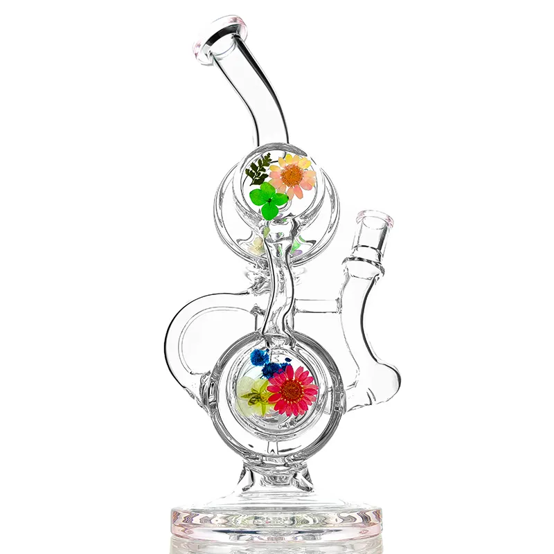 New Design Girl Glass Recycler Pipes 14mm Joint Recycler Bubbler Bong for Dry Herb Rigs Dried Flower Recycler Bong Dab Rig Hookah Smoking Glass Water Pipe Girly Bongs