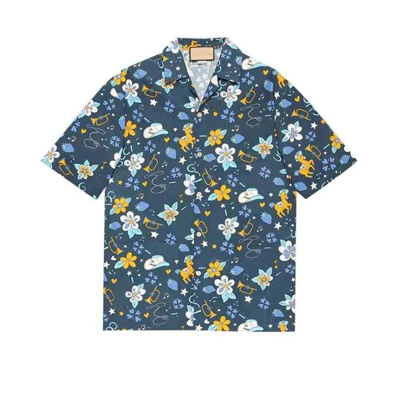 new summer LUXURY Designer Shirts Men's Fashion pineapple print silk bowling shirt Casual Shirts Men Slim Fit Short Sleeve Dr289x