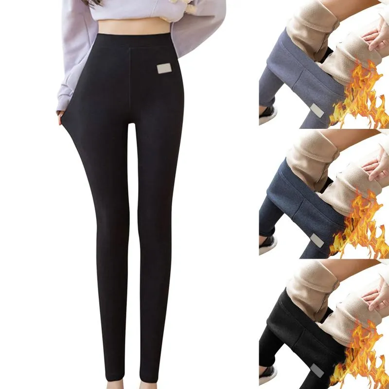 Damen-Leggings, hohe Taille, mit Wolle gefüttert, für den Winter, warm, dick, Thermo-Unterwäsche, Hose für Männer, groß, lang