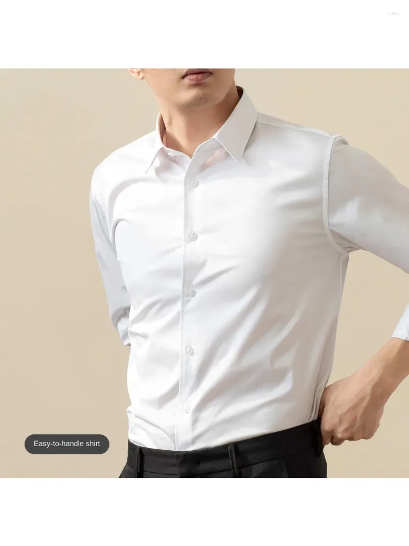 Camisas de vestido masculinas primavera camisa branca engomar anti-rugas profissional commuter manga longa bordado logotipo negócios formal wear