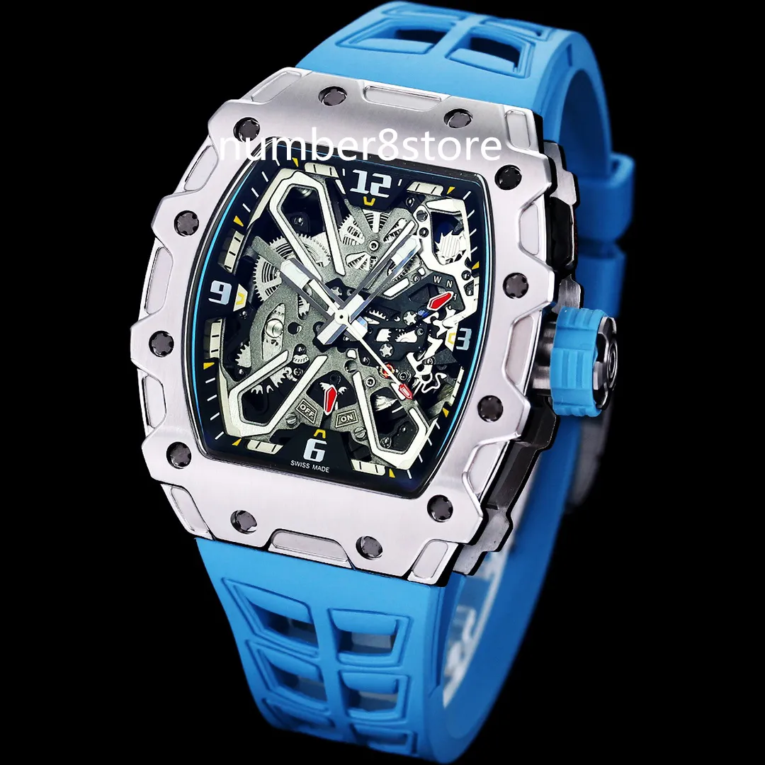 Blue RM35-03 Automatic Winding Mens Watch Luxury Sports Watches Stainless steel Skeleton Dial Swiss Tonneau Wristwatch Sapphire Crystal Waterproof 2023 New Model