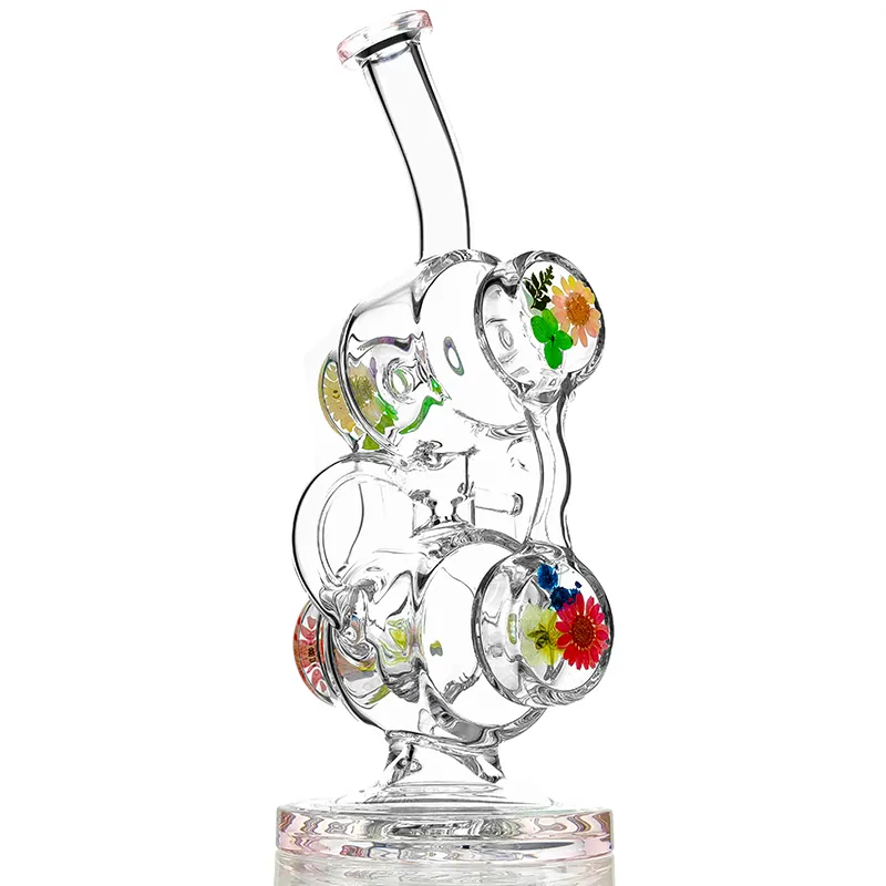 New Design Girl Glass Recycler Pipes 14mm Joint Recycler Bubbler Bong for Dry Herb Rigs Dried Flower Recycler Bong Dab Rig Hookah Smoking Glass Water Pipe Girly Bongs