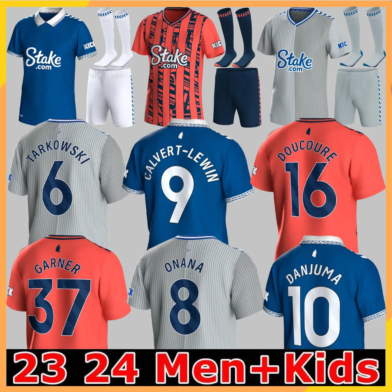 S-4XL 23 24 Everton Soccer Jerseys McNEIL CALVERT-LEWIN KEANE DAVIES DIGNE Uniformes Adultes Enfants Kits Ensemble Chaussettes Ensembles complets 2023 2024 Chemises de football Thai Suit 999