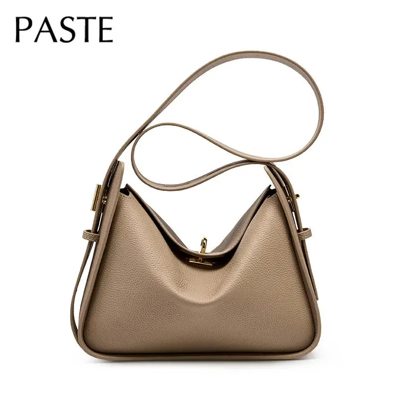 Bolsos de noche Chic Diseño elegante Axila Bolso de hombro único Gris 100 Cuero de vaca genuino Bolso de lujo para mujer Bolso de mano ajustable con asa larga 231013