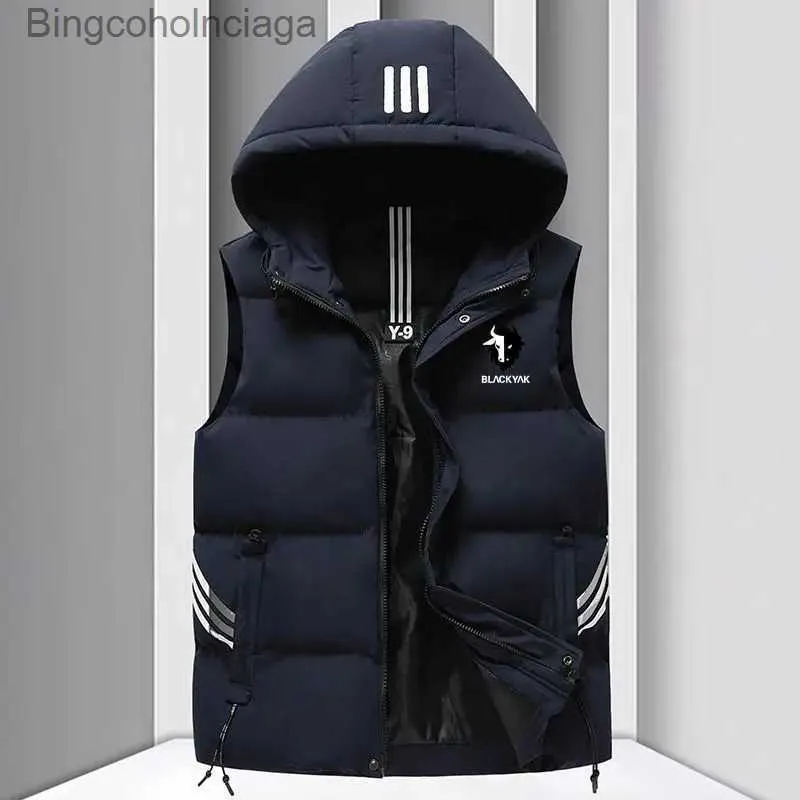 Herrenwesten, schwarze Yak-Jacken, Weste für Herren, Daunen-Baumwolle, winddicht, warm, mit Kapuze, Weste für Herren, neue Mode, lockere Jacke, Mäntel, L231014