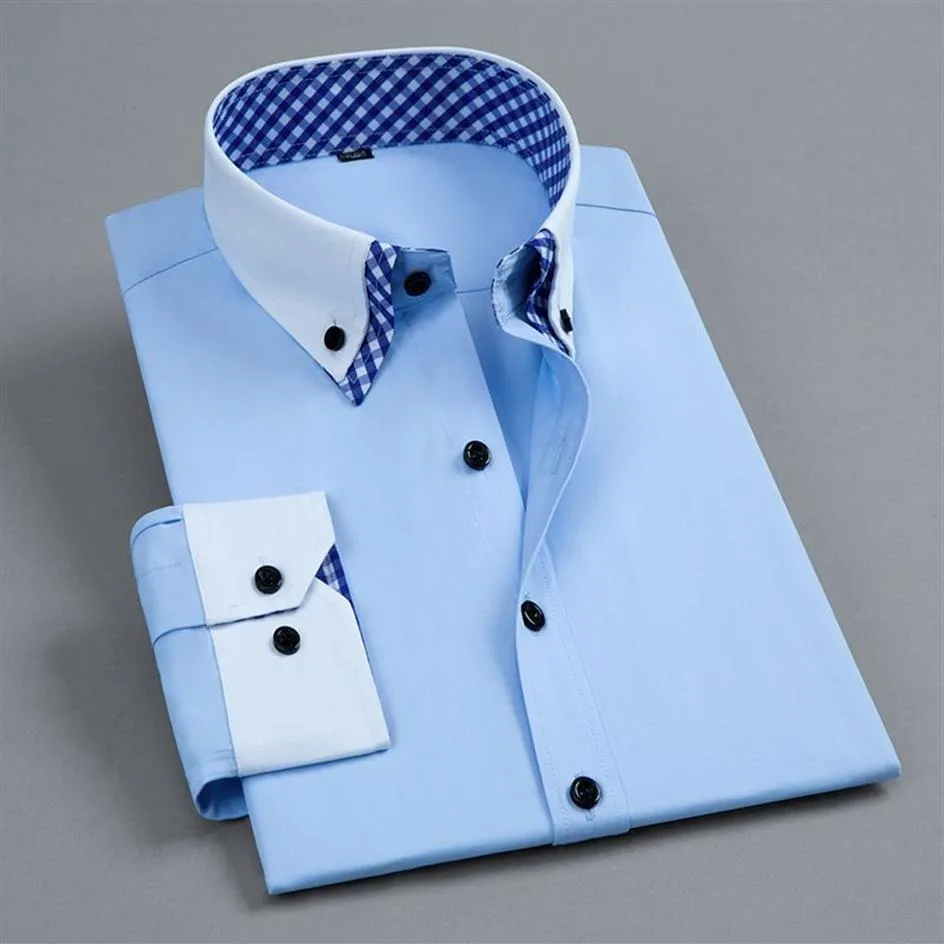 Langarm Herren Formelle Kleidung Pflegeleicht Neue Mode Doppel Kragen Einfarbig Business Büro Arbeit Smart Casual Shirt276M
