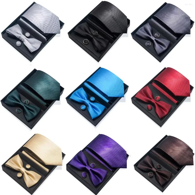 Bow Ties Formal Suit Men's Tie Gift Set For Men Silk Necktie Handkerchiefs Cufflinks Wedding Accessories Man Gravata