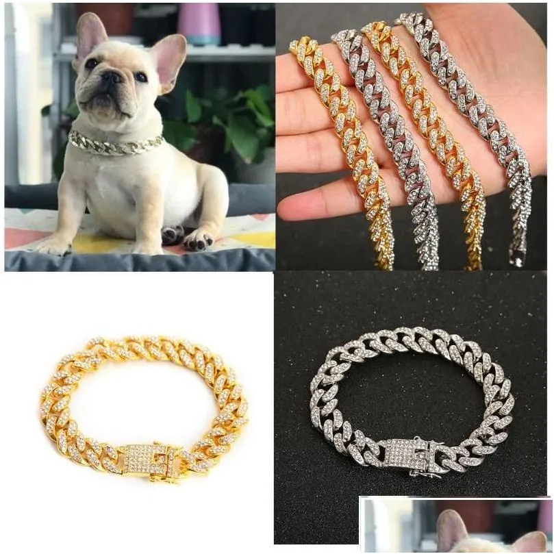 Halsbanden Hondenhalsbanden Huisdier Kattenhalsband Sieraden Roestvrij staal met diamant Pitbl Gepersonaliseerde hondenaccessoires Drop Delivery Home Gar Dhamk