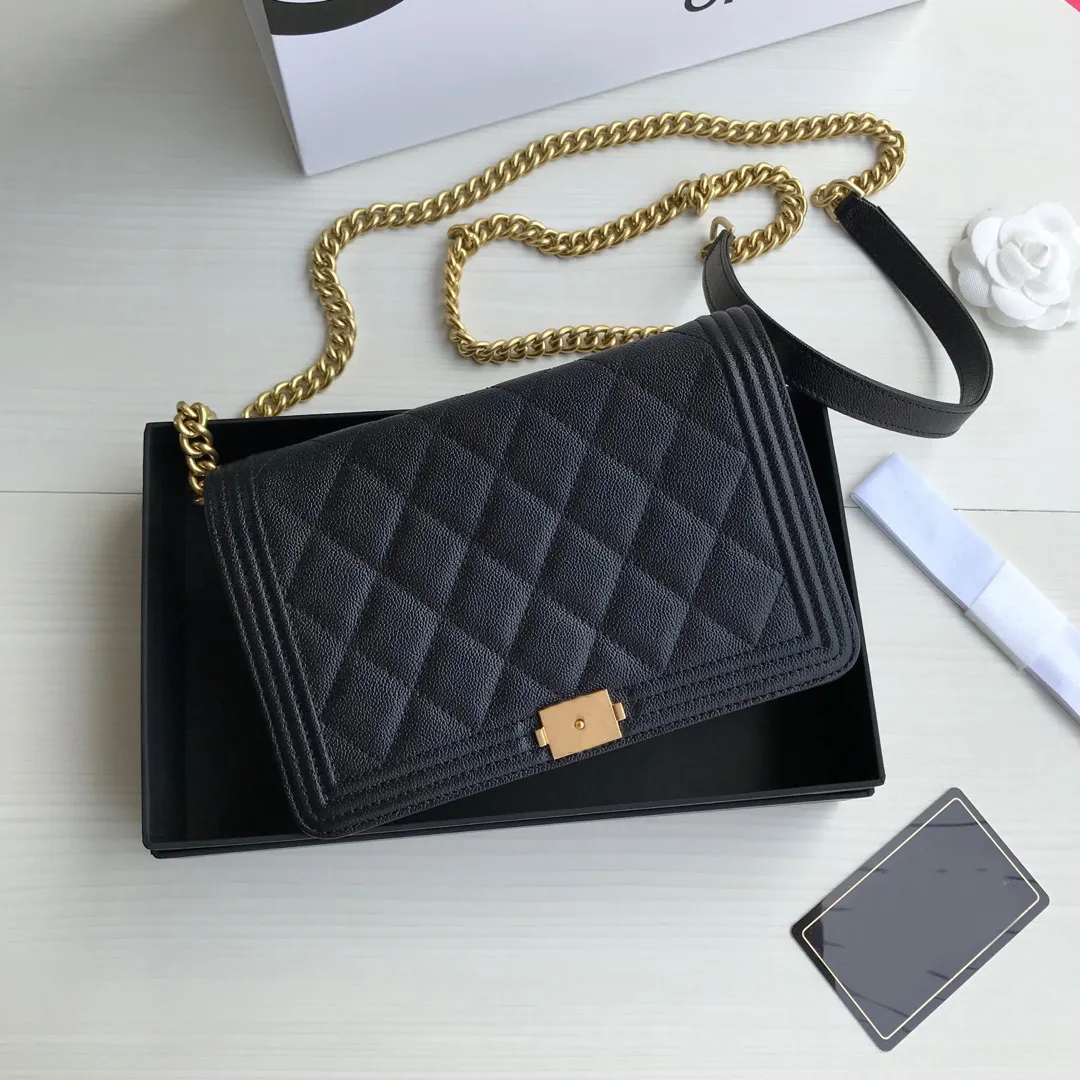 Klassiskt lyxmodemärke plånbok vintage lady brun läder handväska designer kedja axelväska med låda grossist 02