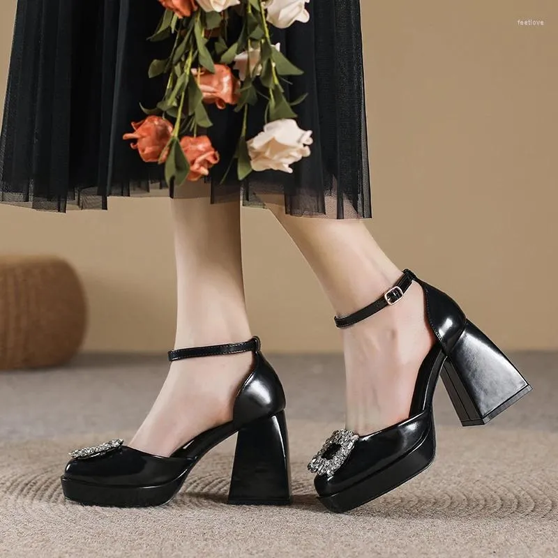 Robe chaussures strass plate-forme talons hauts femmes sandales 2023 été élégant talon épais Mary Jane luxe fête mariage femme pompes