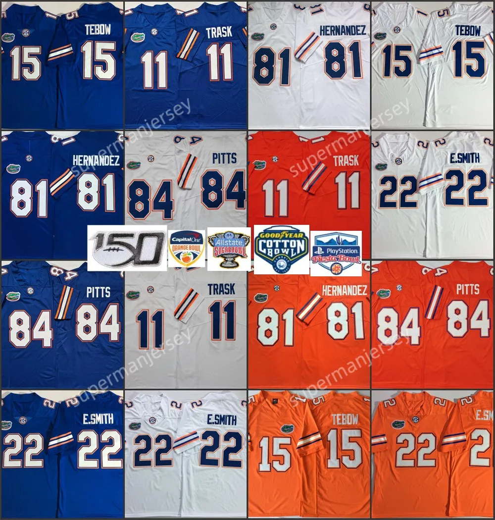 NCAA Florida Gators College Football Jersey 22 Emmitt Smith 81 Aaron Hernandez 11 Kyle Trask 84 Kyle Pitts 15 Tim Tebow Men S-3XL