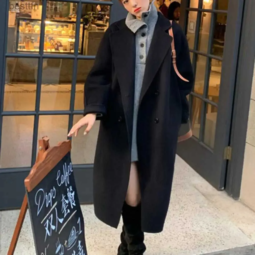 Women's Wool Blends Stylish Women Woolen Overcoat Notch Collar Casual Oversized Lady Fall Coat Outerwear Lady Fall Coat Women ClothingL231014