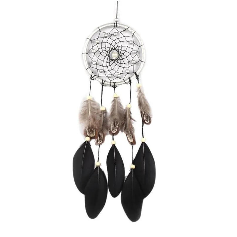 Decorative Objects & Figurines 45 Cm Handmade Dreamcatcher Black Feather Lace Dream Catcher Bead Hanging Decoration Ornament Gift For Dhelq