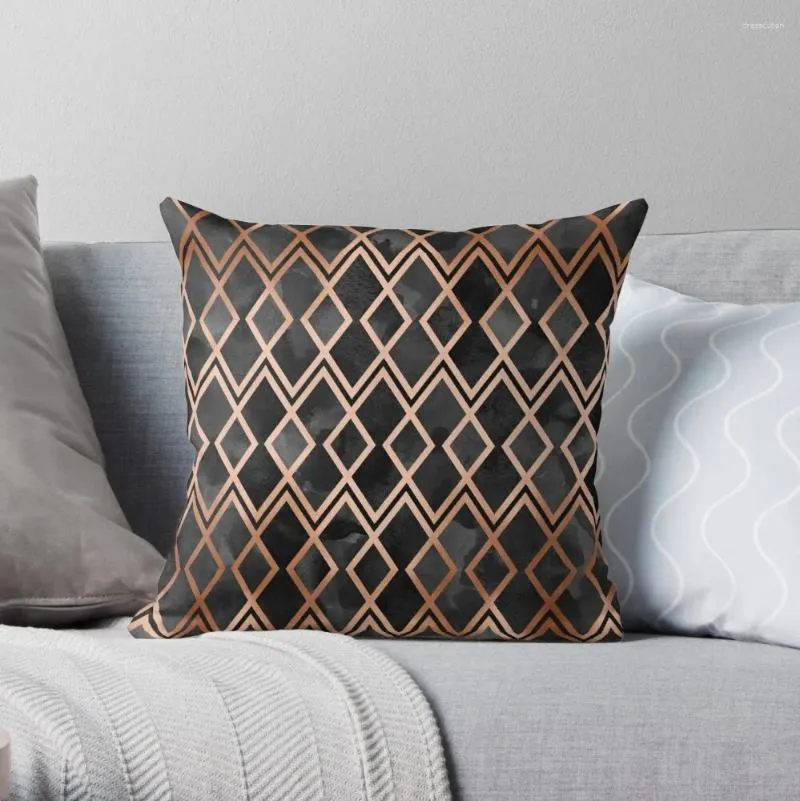 Pillow Copper & Black Geo Diamonds Throw Decorative