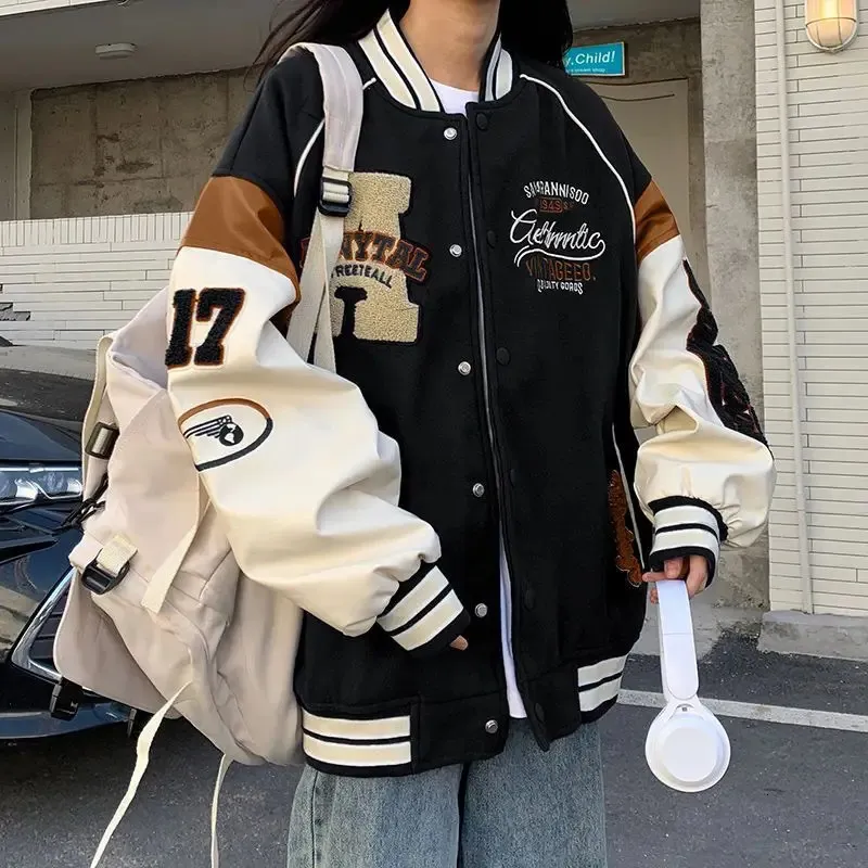 Womens Vintage Bomber Jacket Harajuku Varsity Baseball Jacket
