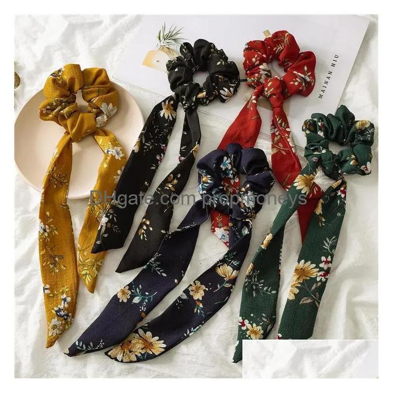 Hair Accessories Ponytail Scarf Vintage Women Hair Bow Ties Scrunchies Bands Floral Ribbon Hairbands Girls Accessories 5 Designs Baby, Dhlgj