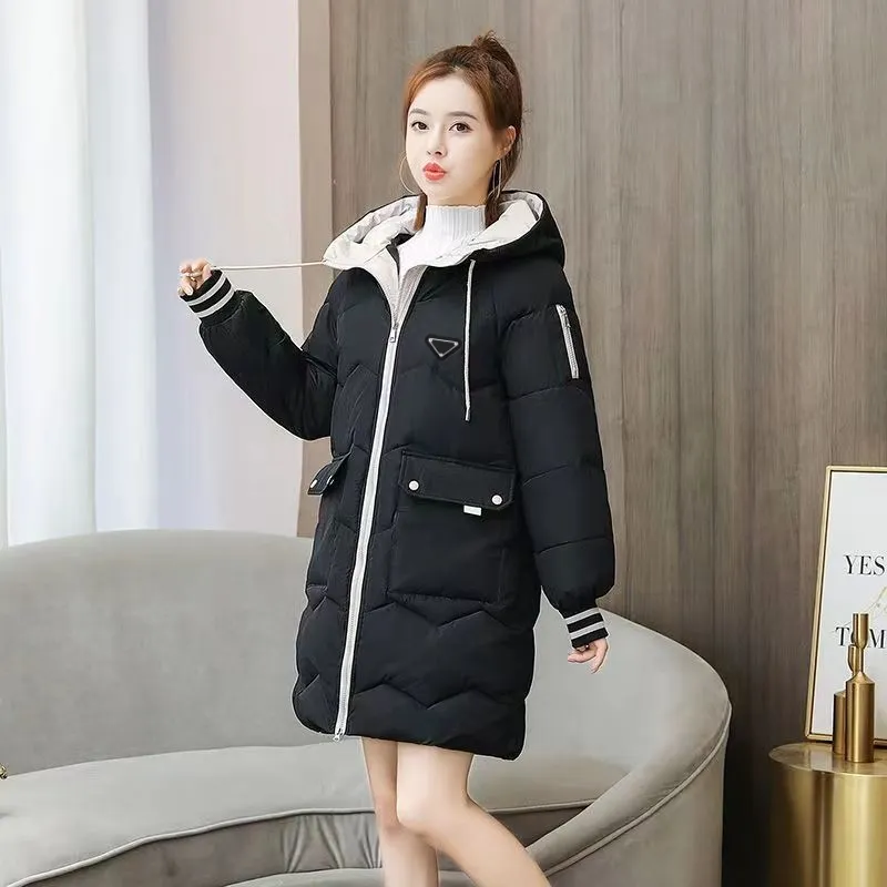 2023 Winter Designer Women's Cotton Coat Long, High Quality Women's Windproof Cotton Coat Long Sleeve Warm Cotton Coat