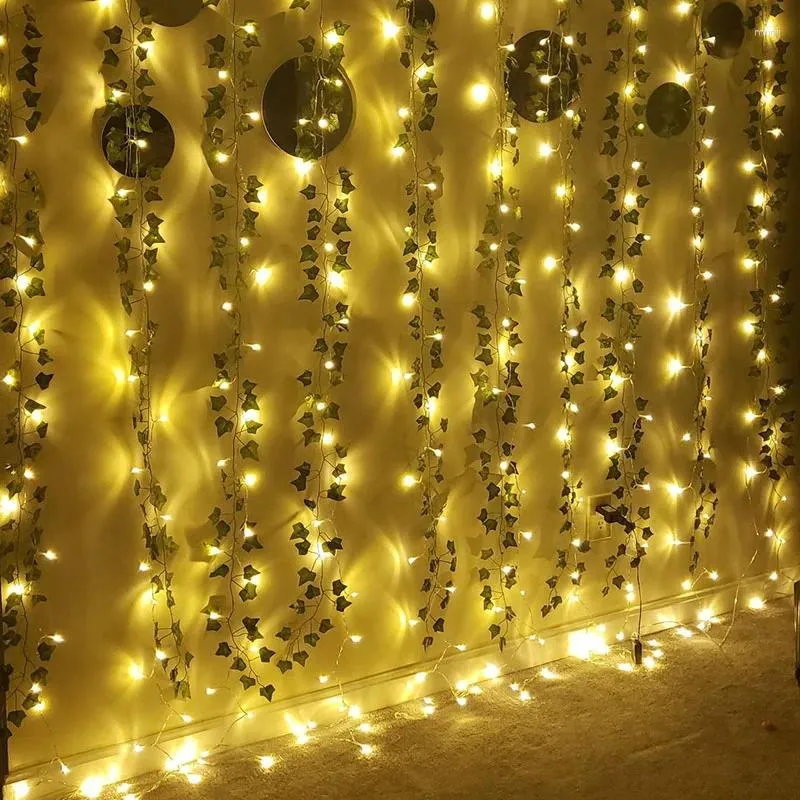 Decorative Flowers 2M/ 20 LED Artificial Plants Luminous Cane Green Leaf Ivy Vine Fairy Light String Garland For Home Wedding DIY Decoration