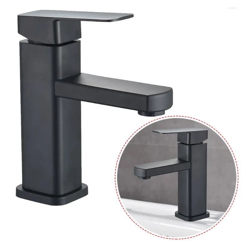 Bathroom Sink Faucets Faucet Stainless Steel Basin Tap Single Cold Black Square Counter